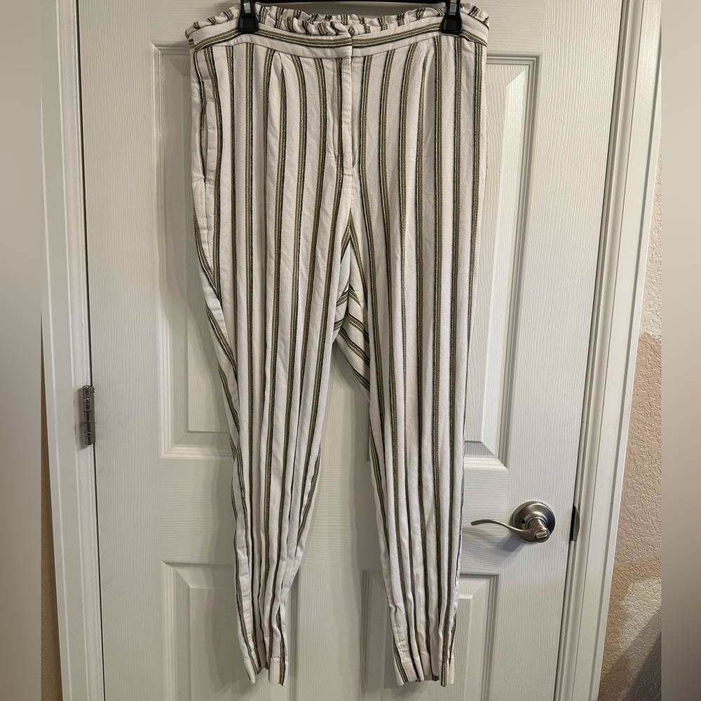 express | high rise paper bag waist striped linen ankle pants